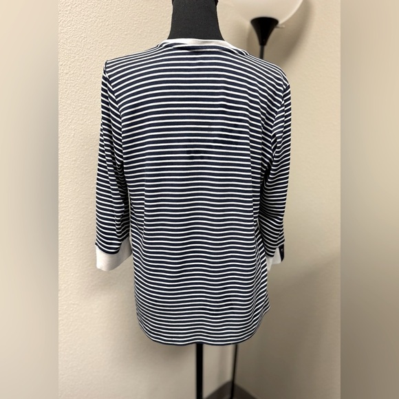 Allison Daley Navy and White Striped Top 3/4 sleeves  size Medium - Picture 5 of 6